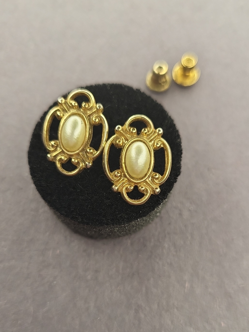 Gold-Tone Oval Pearl Stud Earrings